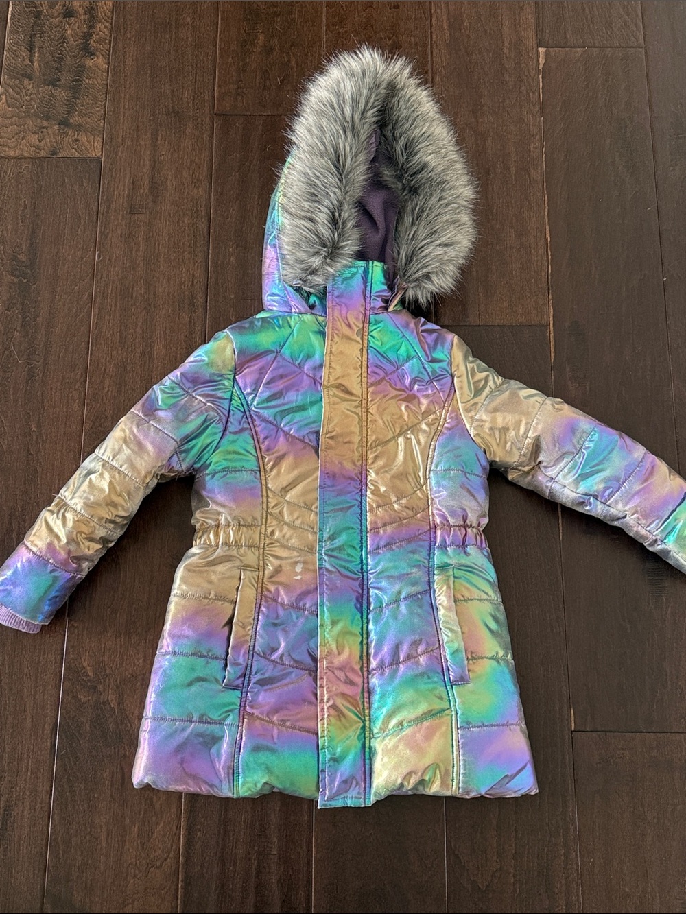 Andy & Evan Iridescent Ombré Puffer Parka with fur hood! Size 3/4